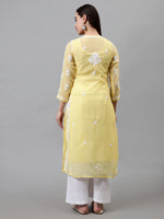 Load image into Gallery viewer, Seva Chikan Hand Embroidered Georgette Chikankari Kurta With Matching Slip