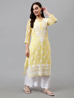 Load image into Gallery viewer, Seva Chikan Hand Embroidered Georgette Chikankari Kurta With Matching Slip