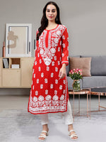 Load image into Gallery viewer, Seva Chikan Hand Embroidered Georgette Chikankari Kurta With Matching Slip