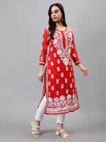 Load image into Gallery viewer, Seva Chikan Hand Embroidered Georgette Chikankari Kurta With Matching Slip