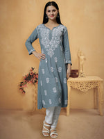 Load image into Gallery viewer, Seva Chikan Hand Embroidered Rayon Lucknowi Chikankari Kurta