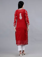 Load image into Gallery viewer, Seva Chikan Hand Embroidered Maroon Georgette Lucknowi Chikankari Kurta With Inner