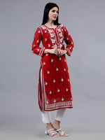 Load image into Gallery viewer, Seva Chikan Hand Embroidered Maroon Georgette Lucknowi Chikankari Kurta With Inner