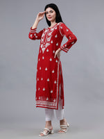 Load image into Gallery viewer, Seva Chikan Hand Embroidered Maroon Georgette Lucknowi Chikankari Kurta With Inner