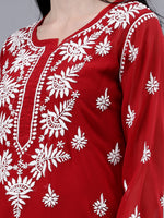 Load image into Gallery viewer, Seva Chikan Hand Embroidered Maroon Georgette Lucknowi Chikankari Kurta With Inner