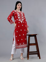 Load image into Gallery viewer, Seva Chikan Hand Embroidered Maroon Georgette Lucknowi Chikankari Kurta With Inner