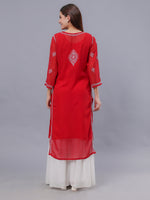 Load image into Gallery viewer, Seva Chikan Hand Embroidered Maroon Georgette Lucknowi Chikankari Kurta With Inner