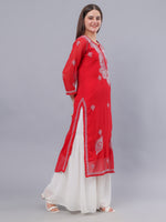 Load image into Gallery viewer, Seva Chikan Hand Embroidered Maroon Georgette Lucknowi Chikankari Kurta With Inner