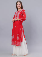 Load image into Gallery viewer, Seva Chikan Hand Embroidered Maroon Georgette Lucknowi Chikankari Kurta With Inner