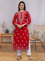 Load image into Gallery viewer, Seva Chikan Hand Embroidered Maroon Georgette Lucknowi Chikankari Kurta With Inner