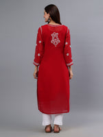 Load image into Gallery viewer, Seva Chikan Hand Embroidered Maroon Georgette Lucknowi Chikankari Kurta With Inner