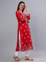 Load image into Gallery viewer, Seva Chikan Hand Embroidered Maroon Georgette Lucknowi Chikankari Kurta With Inner