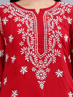 Load image into Gallery viewer, Seva Chikan Hand Embroidered Maroon Georgette Lucknowi Chikankari Kurta With Inner