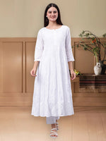 Load image into Gallery viewer, Seva Chikan Hand Embroidered White Cotton Lucknowi Chikankari Anarkali Kurta-SCL4570