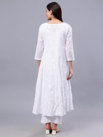 Load image into Gallery viewer, Seva Chikan Hand Embroidered White Cotton Lucknowi Chikankari Anarkali Kurta-SCL4570