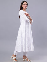 Load image into Gallery viewer, Seva Chikan Hand Embroidered White Cotton Lucknowi Chikankari Anarkali Kurta-SCL4570