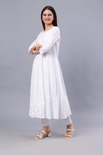 Load image into Gallery viewer, Seva Chikan Hand Embroidered White Cotton Lucknowi Chikankari Anarkali Kurta-SCL4570