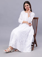 Load image into Gallery viewer, Seva Chikan Hand Embroidered White Cotton Lucknowi Chikankari Anarkali Kurta-SCL4570