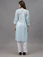 Load image into Gallery viewer, Seva Chikan Hand Embroidered Blue Mal-Mal Lucknowi Chikankari Kurta-SCL4582
