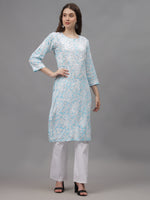 Load image into Gallery viewer, Seva Chikan Hand Embroidered Blue Mal-Mal Lucknowi Chikankari Kurta-SCL4582