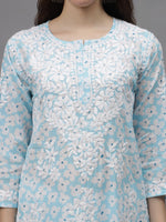 Load image into Gallery viewer, Seva Chikan Hand Embroidered Blue Mal-Mal Lucknowi Chikankari Kurta-SCL4582