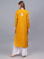 Load image into Gallery viewer, Seva Chikan Hand Embroidered Mustard Rayon Lucknowi Chikankari Kurta-SCL4588