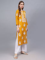 Load image into Gallery viewer, Seva Chikan Hand Embroidered Mustard Rayon Lucknowi Chikankari Kurta-SCL4588