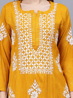 Load image into Gallery viewer, Seva Chikan Hand Embroidered Mustard Rayon Lucknowi Chikankari Kurta-SCL4588