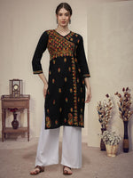 Load image into Gallery viewer, Seva Chikan Hand Embroidered Black Cotton Lucknowi Chikankari Kurta-4626
