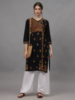 Load image into Gallery viewer, Seva Chikan Hand Embroidered Black Cotton Lucknowi Chikankari Kurta-4626