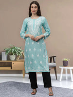 Load image into Gallery viewer, Seva Chikan Hand Embroidered Sea Green Cotton Lucknowi Chikankari Kurta-SCL4645