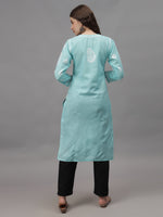 Load image into Gallery viewer, Seva Chikan Hand Embroidered Sea Green Cotton Lucknowi Chikankari Kurta-SCL4645