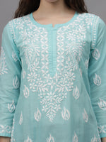 Load image into Gallery viewer, Seva Chikan Hand Embroidered Sea Green Cotton Lucknowi Chikankari Kurta-SCL4645