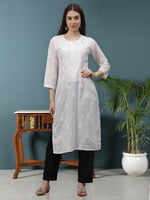 Load image into Gallery viewer, Seva Chikan Hand Embroidered White Cotton Lucknowi Chikankari Kurta-SCL4648