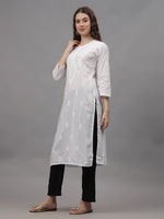 Load image into Gallery viewer, Seva Chikan Hand Embroidered White Cotton Lucknowi Chikankari Kurta-SCL4648