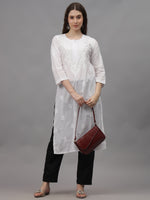 Load image into Gallery viewer, Seva Chikan Hand Embroidered White Cotton Lucknowi Chikankari Kurta-SCL4648
