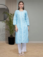 Load image into Gallery viewer, Seva Chikan Hand Embroidered Terivoil Cotton Lucknowi Chikankari Kurta