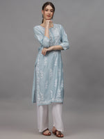Load image into Gallery viewer, Seva Chikan Hand Embroidered Chanderi Lucknowi Chikankari Kurta