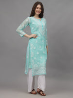 Load image into Gallery viewer, Seva Chikan Hand Embroidered Georgette Lucknowi Chikankari Kurta With Inner