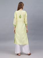 Load image into Gallery viewer, Seva Chikan Hand Embroidered Lemon Chanderi Lucknowi Chikankari Kurta-SCL4675