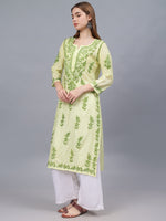 Load image into Gallery viewer, Seva Chikan Hand Embroidered Lemon Chanderi Lucknowi Chikankari Kurta-SCL4675