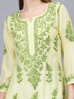 Load image into Gallery viewer, Seva Chikan Hand Embroidered Lemon Chanderi Lucknowi Chikankari Kurta-SCL4675
