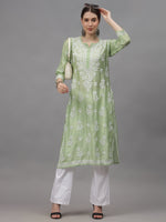 Load image into Gallery viewer, Seva Chikan Hand Embroidered Chanderi Lucknowi Chikankari Kurta