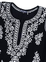 Load image into Gallery viewer, Seva Chikan Hand Embroidered Lucknowi Chikankari Black Cotton Kurta SCL4772