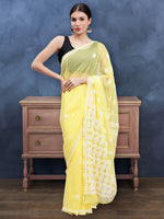 Load image into Gallery viewer, Seva Chikan Hand Embroidered Lucknowi Chikankari Yellow Georgette Saree- SCL6015
