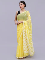 Load image into Gallery viewer, Seva Chikan Hand Embroidered Lucknowi Chikankari Yellow Georgette Saree- SCL6015