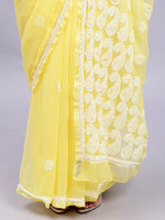 Load image into Gallery viewer, Seva Chikan Hand Embroidered Lucknowi Chikankari Yellow Georgette Saree- SCL6015