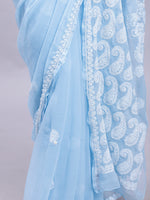 Load image into Gallery viewer, Seva Chikan Hand Embroidered Lucknowi Chikankari Light Blue Georgette Saree- SCL6016