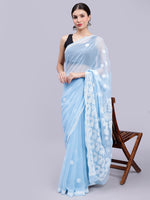 Load image into Gallery viewer, Seva Chikan Hand Embroidered Lucknowi Chikankari Light Blue Georgette Saree- SCL6016