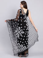 Load image into Gallery viewer, Seva Chikan Hand Embroidered Lucknowi Chikankari Black Georgette Saree- SCL6017